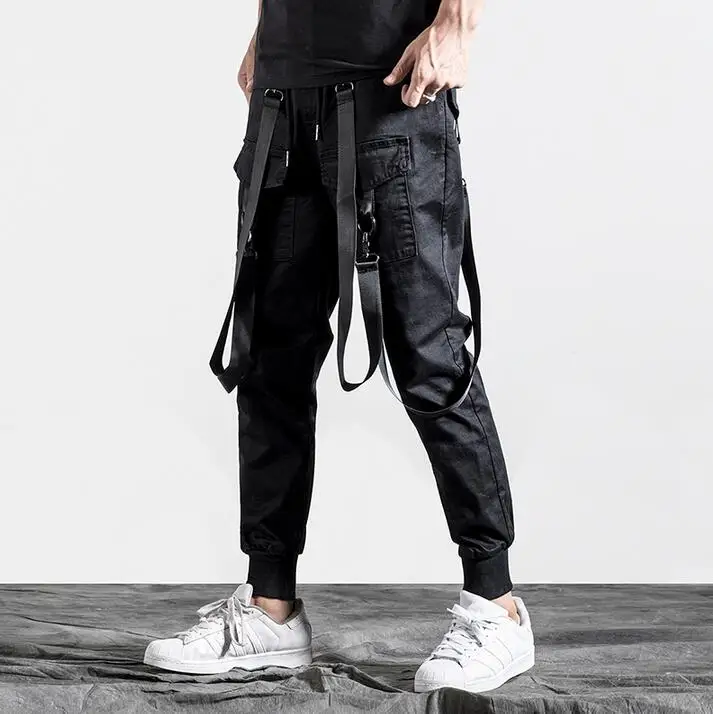 Street personality fashion mens pants harem pant men feet trousers pantalones hombre cargo pantalon homme black lastic band