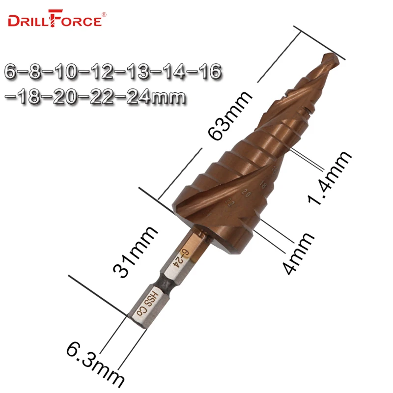 

DRILLFORCE Ступенчатое сверло кобальтовое HSS M35 5%