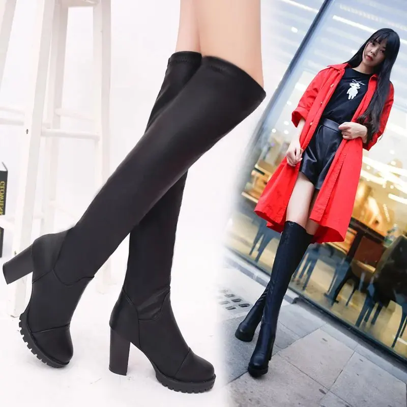 2017 Новые женские ботинки из PU искусственной кожи пикантные модные сапоги выше