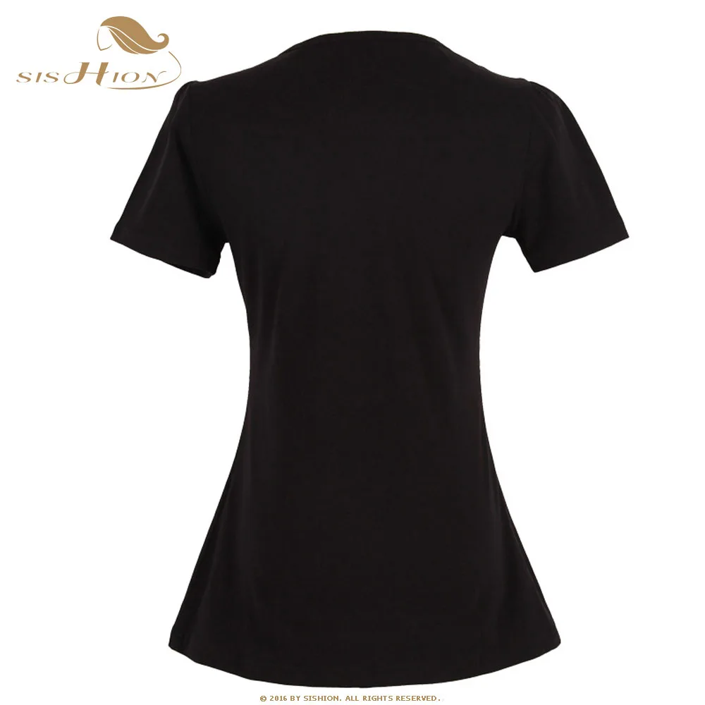 SISHION футболка Femme TS201P черного, розового и белого цвета с красной Изделие из хлопка с короткими рукавами Для женщин Винтаж футболка camisas mujer Топ