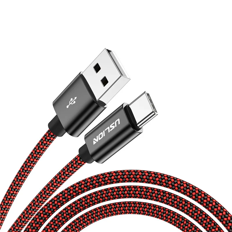 USLION usb type C кабель 2.4A кабель передачи данных для быстрой зарядки для Xiaomi 8 huawei P20 Pro samsung S8 S9 0,3 m/1 m type-c USB Кабель зарядного устройства - Цвет: Красный