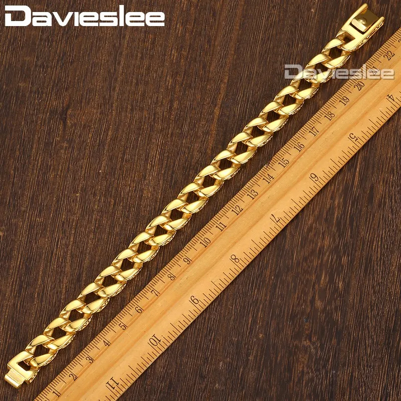 Мужской браслет Davieslee 11 ММ золотого цвета панцирное плетение резной Тотем 316L из