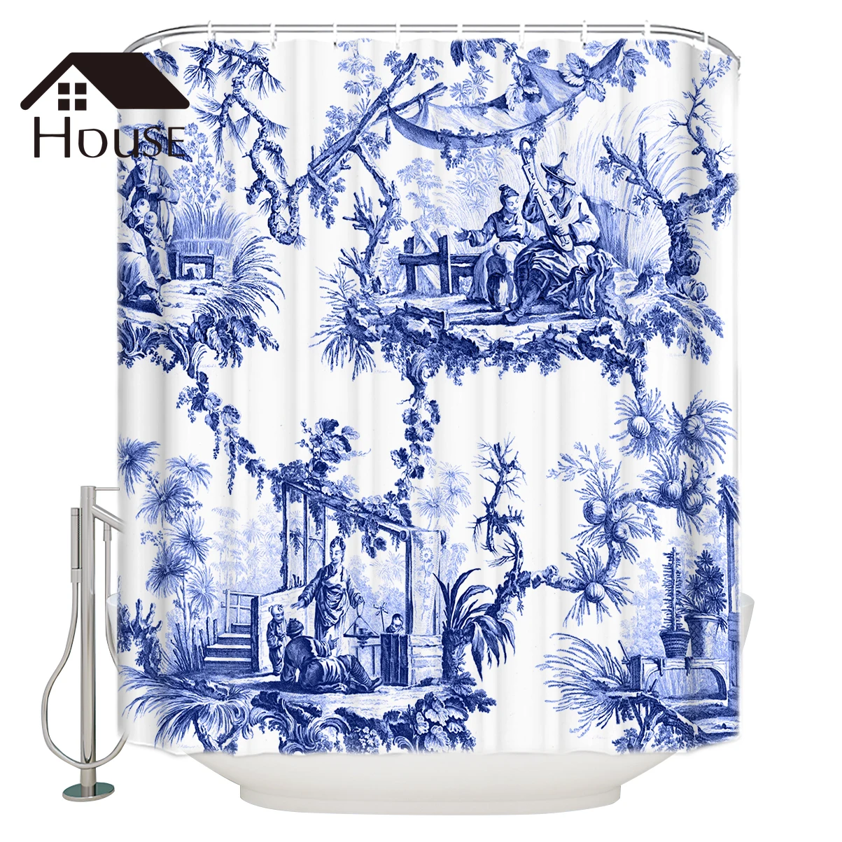 Занавеска для душа bighдома синяя китайская ткань занавеска декор ванной комнаты с