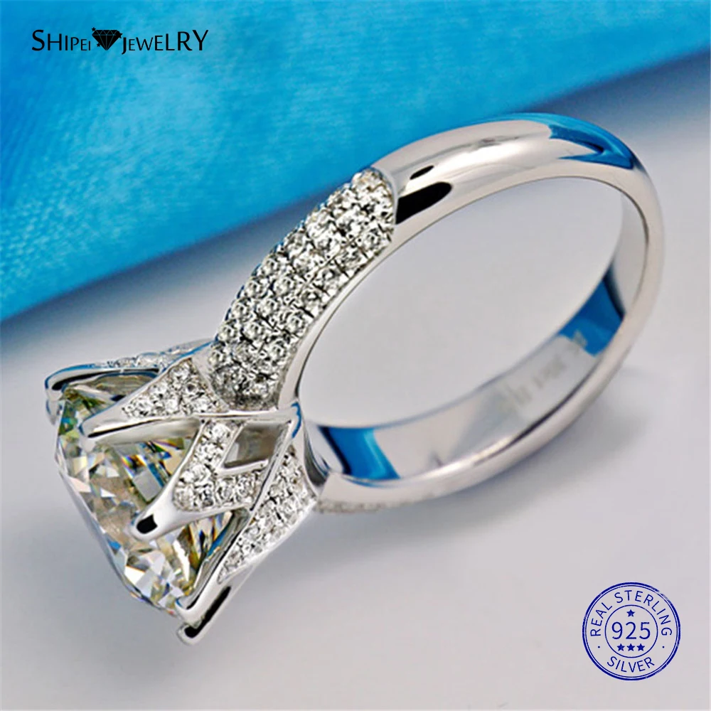 Шипай 925 пробы Серебряное кольцо ювелирные украшения 2.9ct создан Муассанит кольцо Обручение обручальное кольцо для Для женщин Юбилей подарок