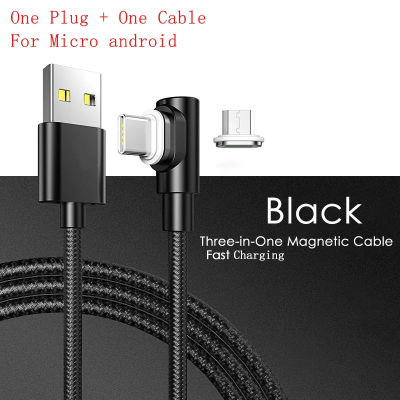 Black For Micro 1 м Магнитный зарядный кабель Micro USB кабель для samsung Xiaomi Redmi Note 7 магнитное зарядное устройство usb type C светодиодный кабель для зарядки - Цвет: Black For Micro