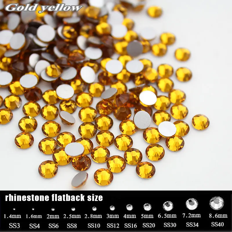Hot SS4-SS34 Gold yellow rhinestone for Nail Art Flatback Non Hotfix Glue on Rhinestones Boutique and Top grade | Дом и сад