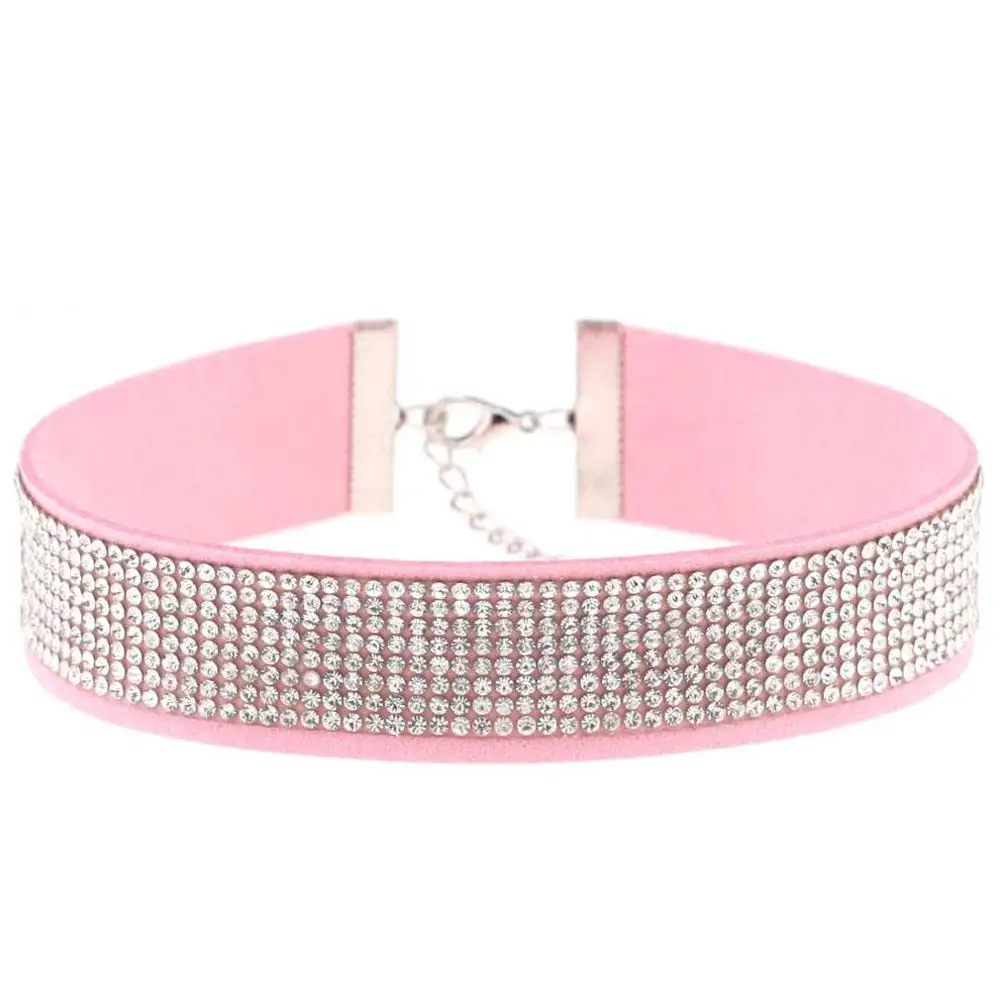 Pink Новое поступление, модное кожаное колье-чокер с многослойным кристаллом, Очаровательное ожерелье s& Кулоны для женщин и девушек, готическое колье - Окраска металла: Pink