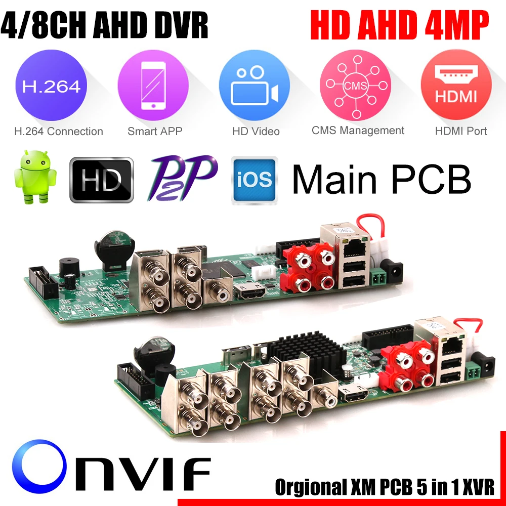 Новое поступление основная плата AHD4MP 4/8 каналов AHD DVR видеорегистратор 8 1080P 4 МП