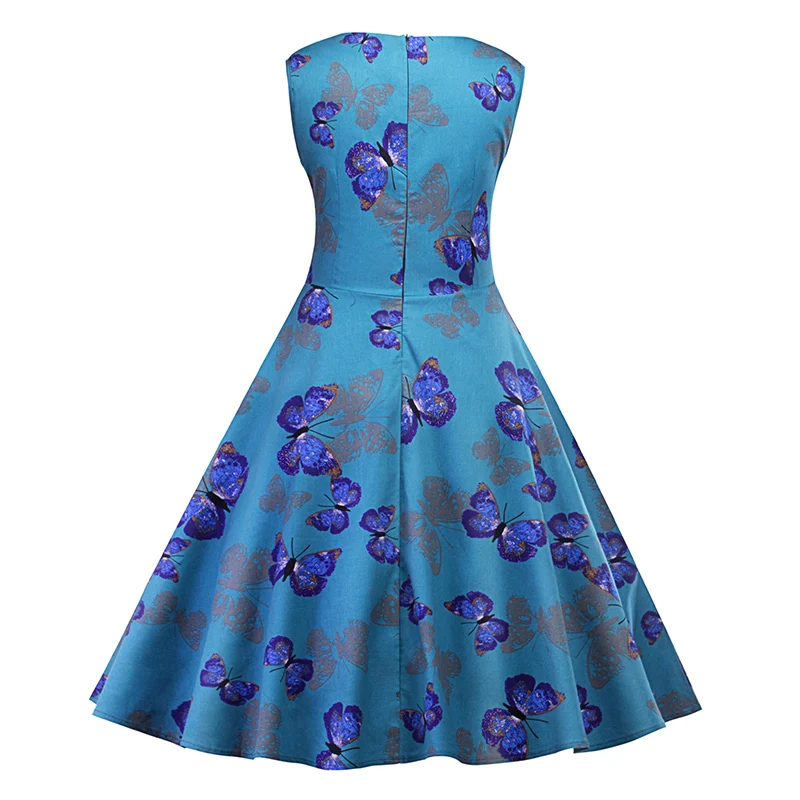 MoYan/осеннее s платье с принтом бабочки для женщин 2018 синий Одри Хепберн 50 Винтаж