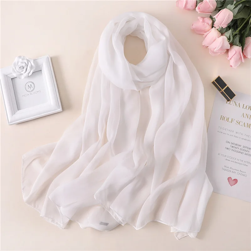 BS13-White Новинка, шелковый шарф для женщин, однотонный, роскошный, Пашмина, хиджаб, платок для женщин, пляжные шарфы, головной платок, женские, солнцезащитные шарфы - Цвет: BS13-White