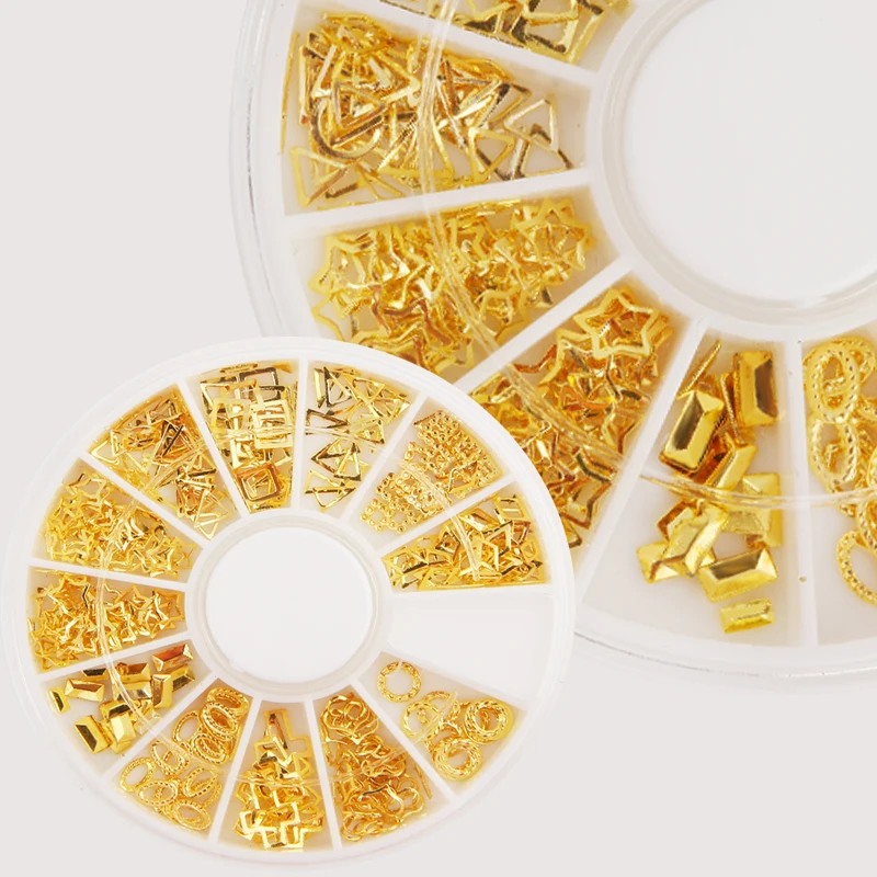 1 коробка золотые металлические украшения для дизайна ногтей Полые смешанные