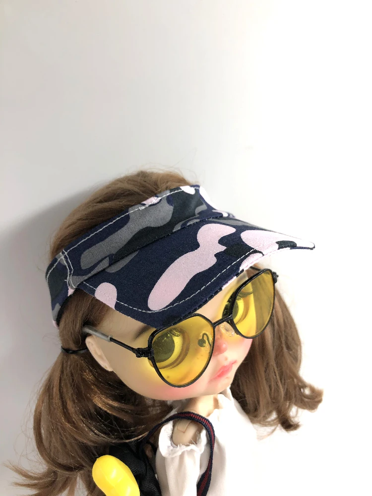 

Fashion Dolls Clothes Set Stripe Shirt Cool Denim Pants Rabbit Hairband camouflage Hat for blyth joint body OB24 Dolls