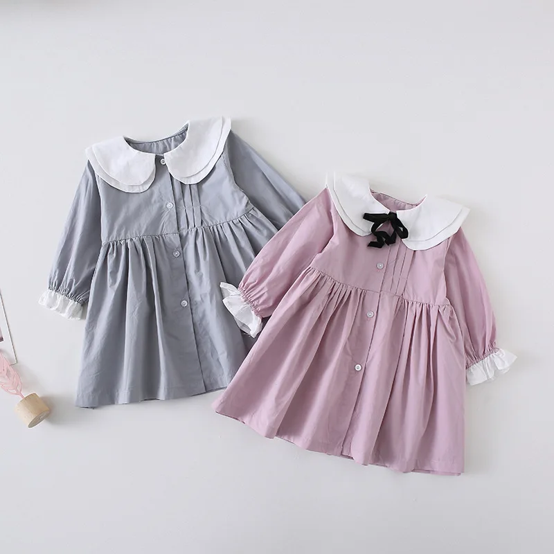Spring 19 New Children's Dress Fashion Lovely Double-layer Dolls Collar All Cotton Long-sleeved Girls Baby Princess | Детская одежда