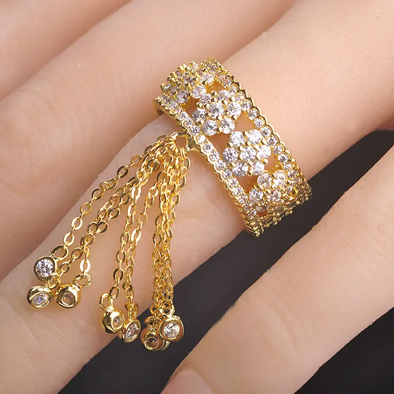 Blucome Luxury Cubic Zircon Tail Rings For Women Brand Desgin Party Statement Accessories Tassel Copper Wedding Woman | Украшения и