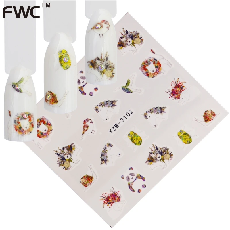 

12 Designs Water Decals Slider Animal Series/Rose/Flower/Wolf/Dream Catcher Watermark Nail Sticker Wraps Manicure