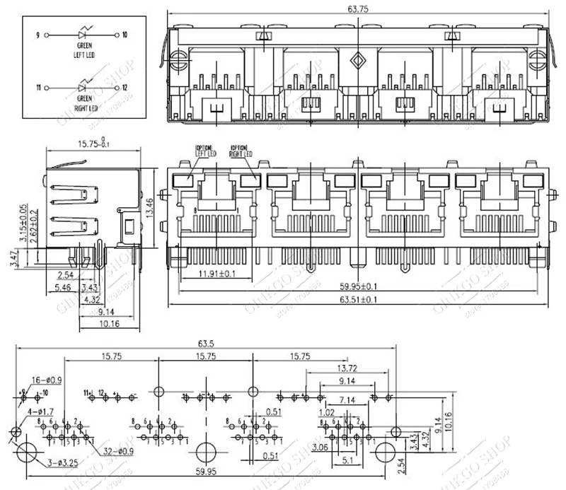 25 шт./лот Экранированное Экранирование RJ45 Модульная сеть PCB Jack 56 + LED/1x4/гнездовой
