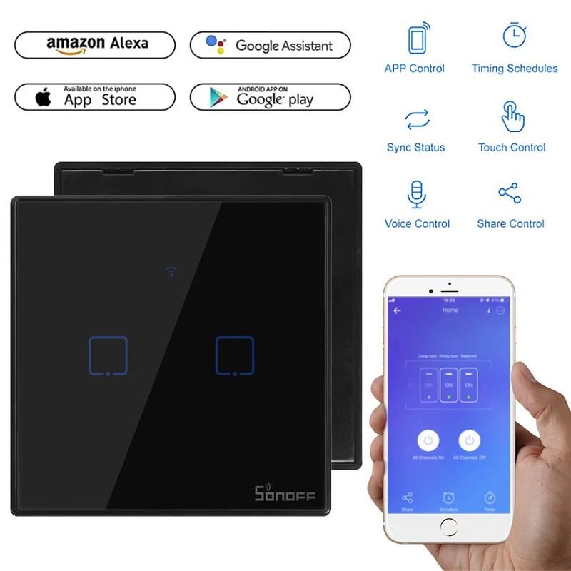 SONOFF T3 EU/US/UK TX умный Wifi настенный сенсорный переключатель черный с рамкой умный дом 1~ 3 банды 433 RF/Voice/APP Управление работает с Alexa