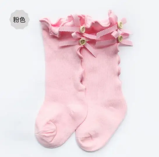 pink ear bow Гетры для новорожденных; черные гетры с бантом для малышей; теплые хлопковые чулки с кружевом для маленьких девочек - Цвет: pink ear bow