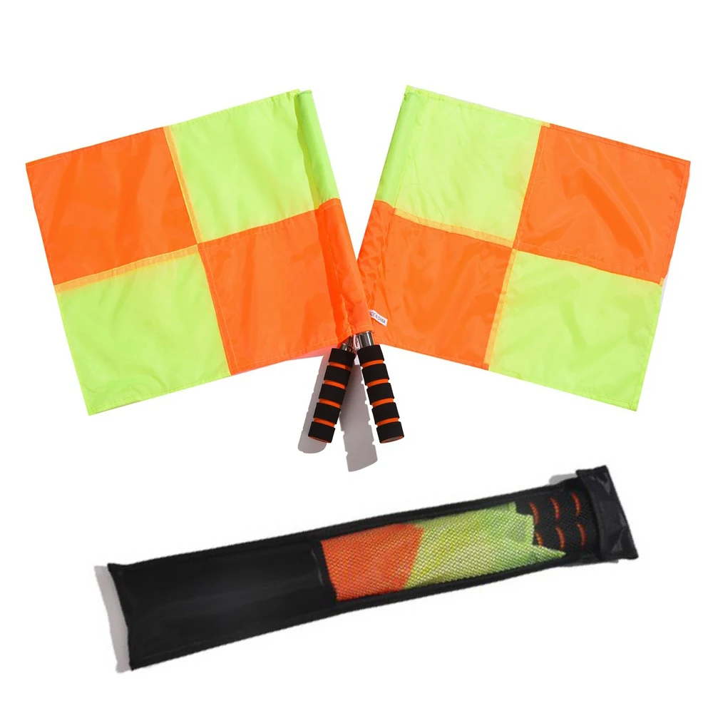 

2 Pcs Professional Football Linesman Flags Soccer Red Side Line Referee Assistant Signal Lattice Flag Arbitro De Futbol Training