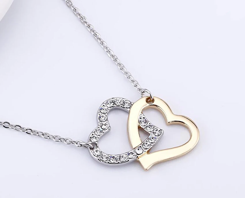 Мода Романтический цвета: золотистый серебристый Цвет Циркон Двойное сердце