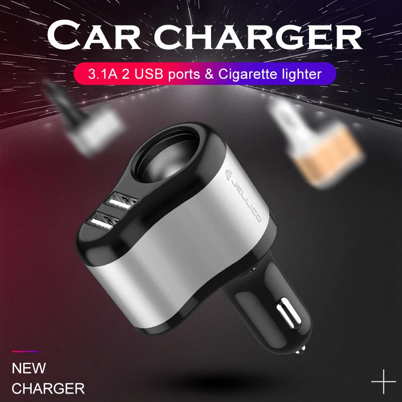 Jellico автомобиля Зарядное устройство прикуриватель 2 Порты USB 3.1A мобильного