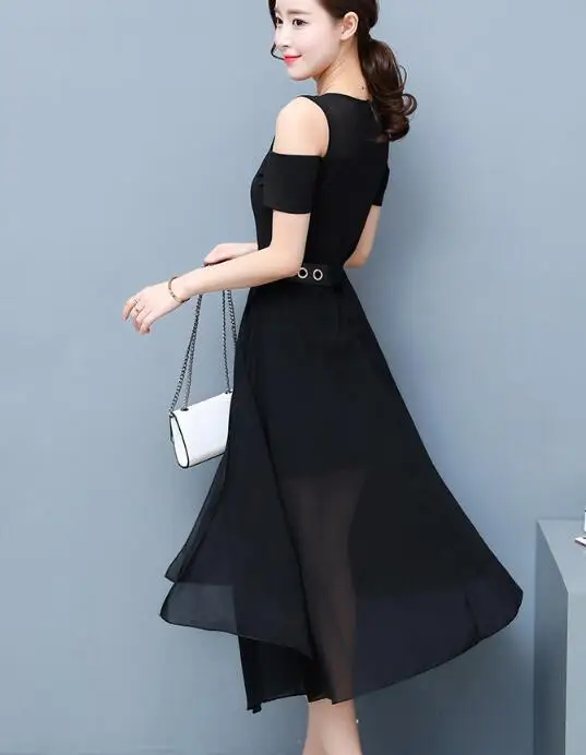 Wholesale fashion women stripes chiffon dress stitching A word long | Женская одежда