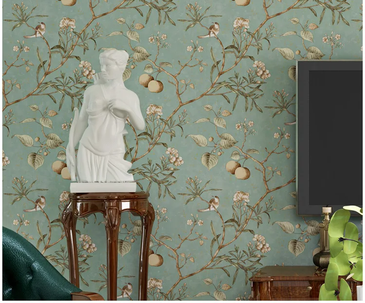 обои для стен в рулонах Американский стиль Обои цветок с птицы на ветке Rolls фон Mural