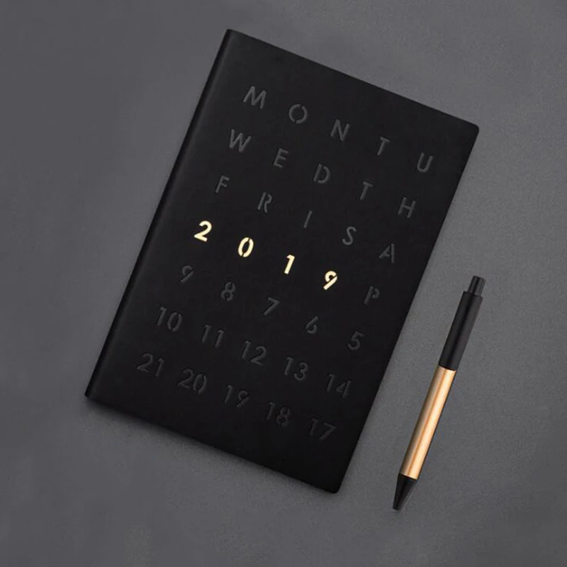 Agenda 2019 журнал органайзера а5 Черный блокнот с ручкой Канцтовары Еженедельный