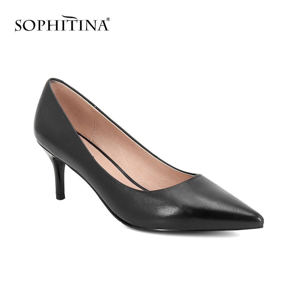 SOPHITINA/Новинки 2019г. Женские туфли-лодочки в деловом стиле из овечьей кожи, подкладка из свиной кожи. Дамские туфли с остренным мыском на устойчивом высоком Модные туфли-лодочки ручной работы. Офисные туфли. SC50