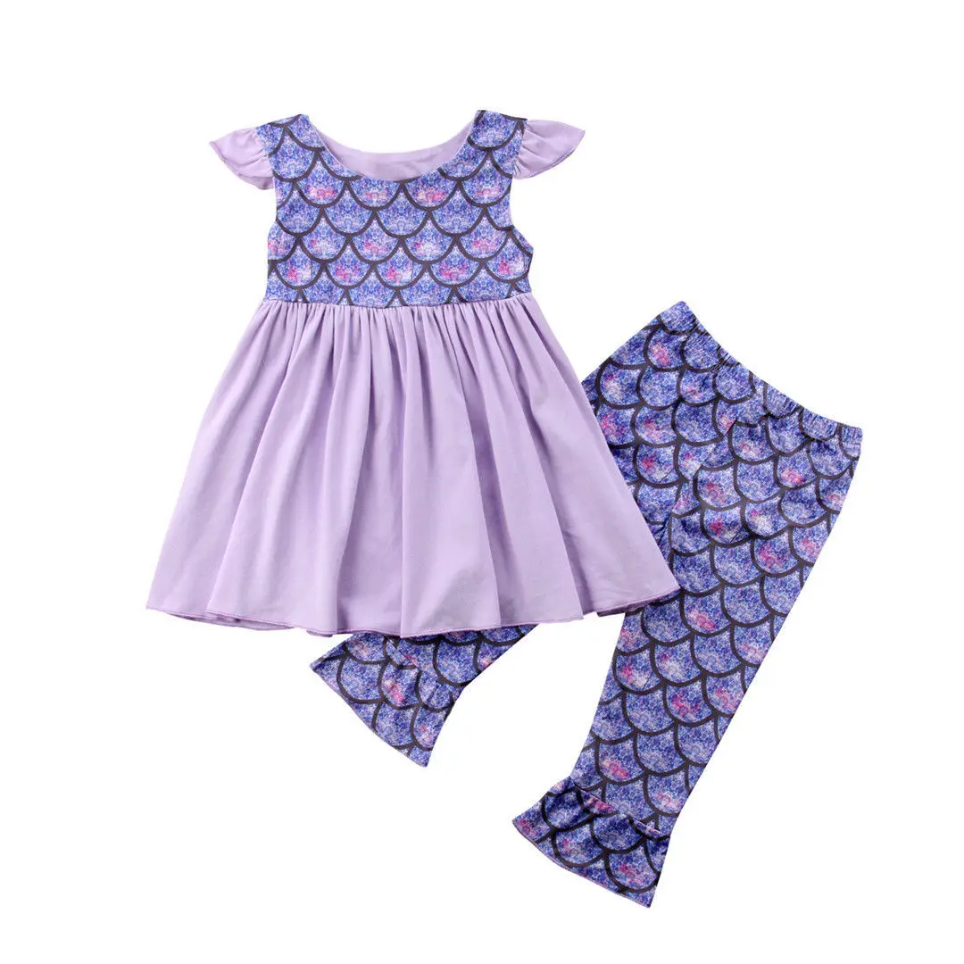 Summer children two-piece cartoon Mermaid dress + leisure pants suit girls short-sleeved clothes 2-6T | Детская одежда и обувь