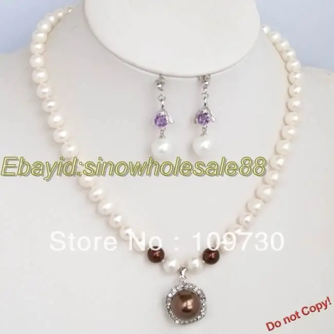 Ювелирные изделия 00382 мода компл. белой пресноводной и оболочки жемчужное