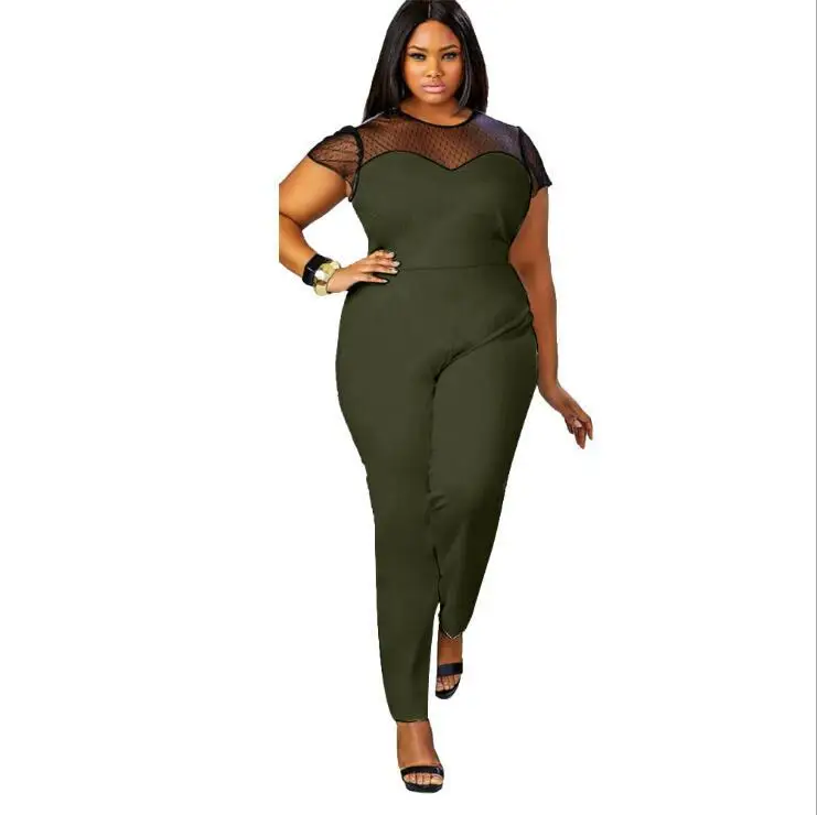 

Sexy Lace Patchwork Playsuits For Women Short Sleeve Hollow Out Full Length Vintage Jumpsuit Plus Size Bodycon Rompers L-4XL