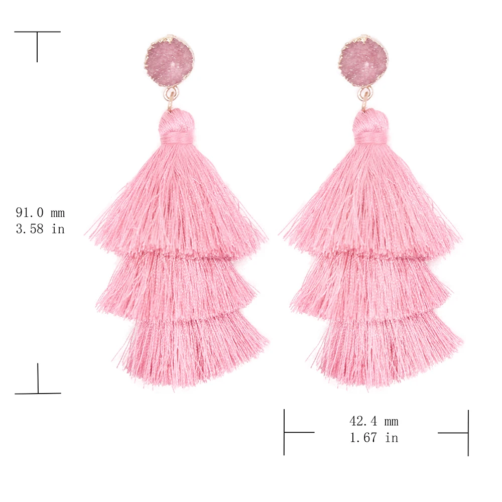 Богемные этнические сережки с кисточками Boho длинные многослойные шелковые