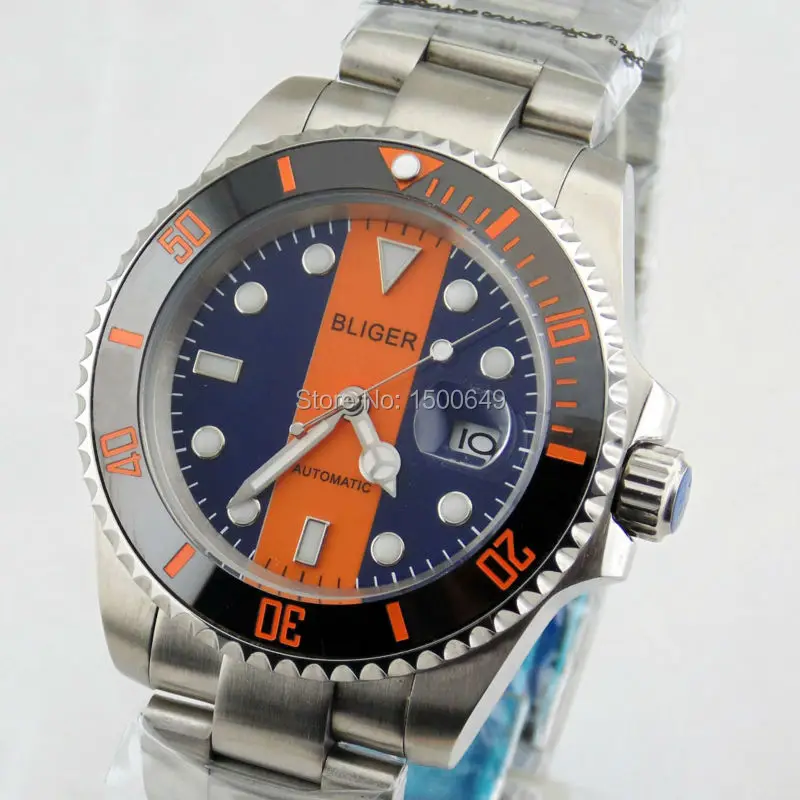 40mm BLIGER Stainless steel strip Ceramic Bezel dial automatic movement sapphire glass mens watches