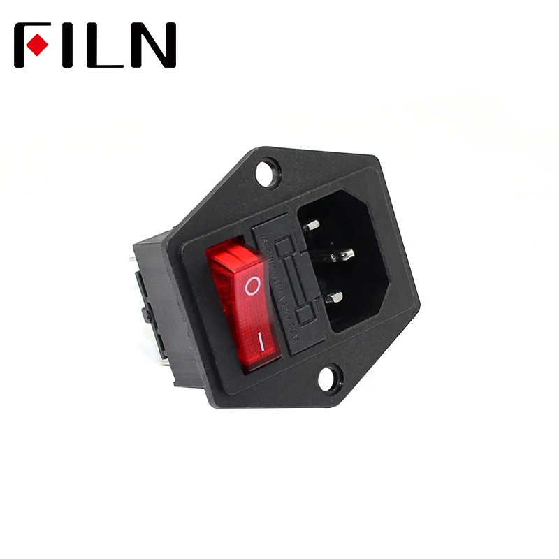 FL-AC-04 Red Rocker Switch AC Power Socket Fuse Connector Plug 3 Pins With 10A 15A 250VAC | Обустройство дома