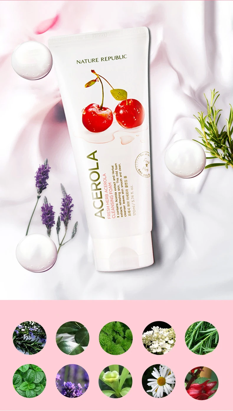 Натуральная Республика корейский уход за кожей 170 мл Acerola свежие травы Acerola очищающее средство для лица увлажняющее глубокое отбеливание