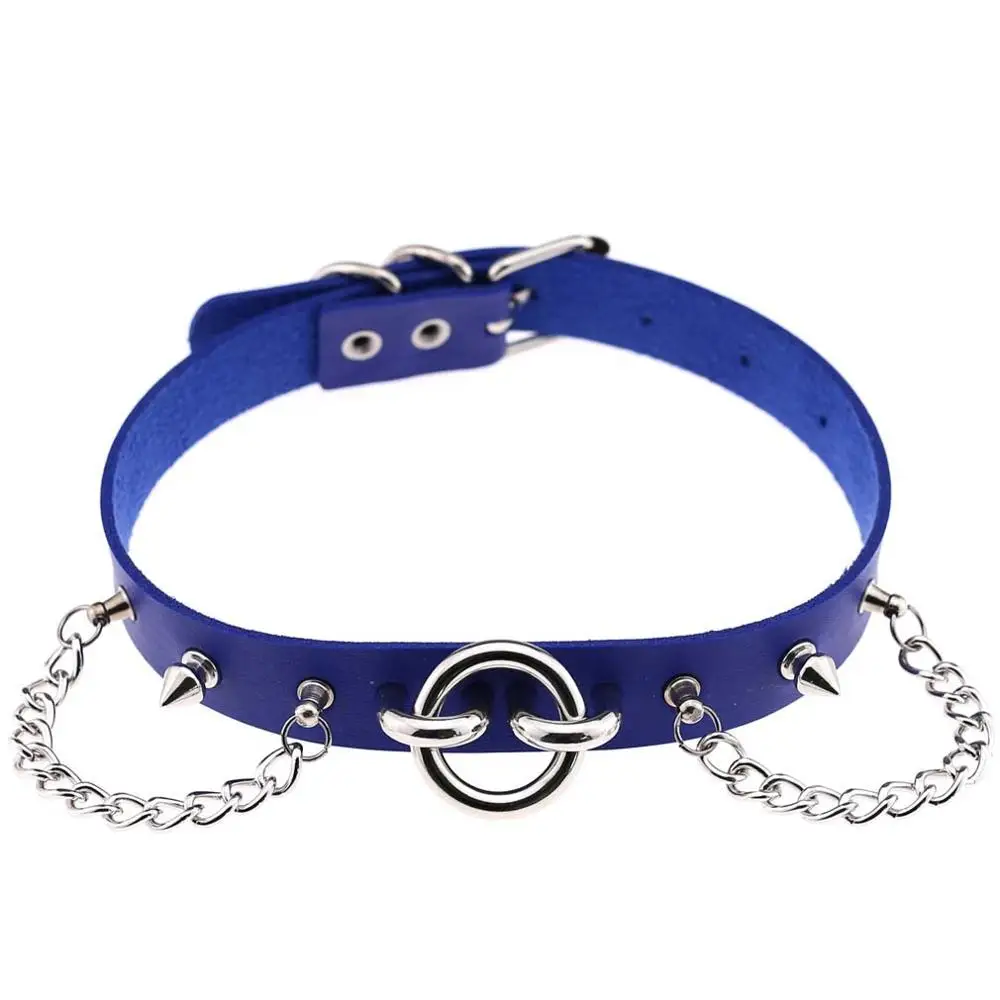 Blue KMVEXO чокер с заклепками и круглым металлическим воротником серебряного цвета кожаный бандаж Готический чокер женское готическое Ожерелье Новинка Панк ювелирные изделия - Окраска металла: Blue