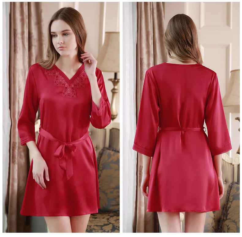 Чистый Шелк Пижамы Шелк Тутового Вышивка Ночная Рубашка M/L/XL