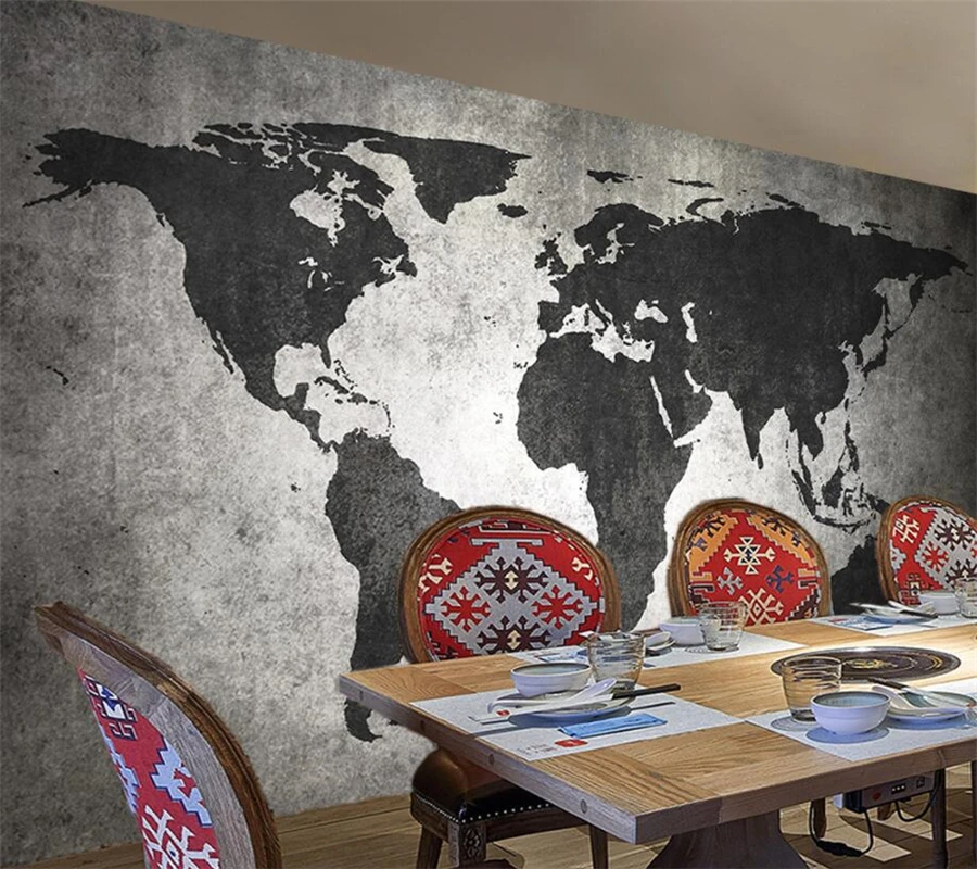 Beibehang пользовательские обои ностальгическая цементная стена карта мира простые