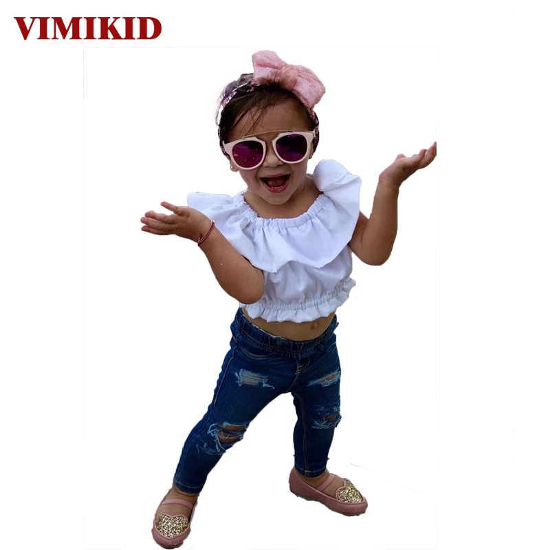 VIMIKID новые летние комплекты одежды для девочек малышей детей с открытыми плечами