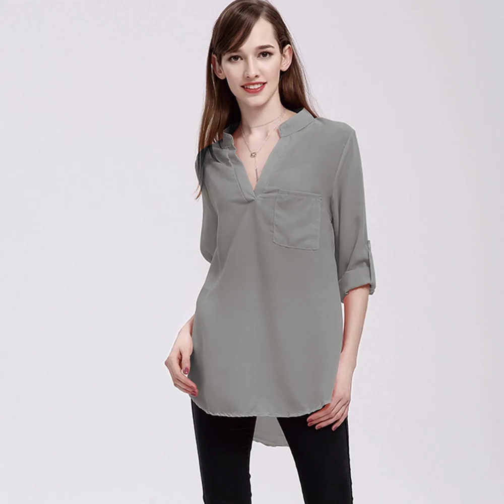 Летняя шифоновая блуза Sexy v-образным вырезом Blusas Mujer De Moda 2018 Женские топы и блузки