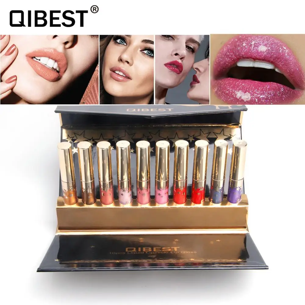 QIBEST, 12 цветов, блеск для губ, Матовая жидкая помада, стойкая краска для губ, водостойкая, стойкий макияж, инструменты, косметический набор для губ