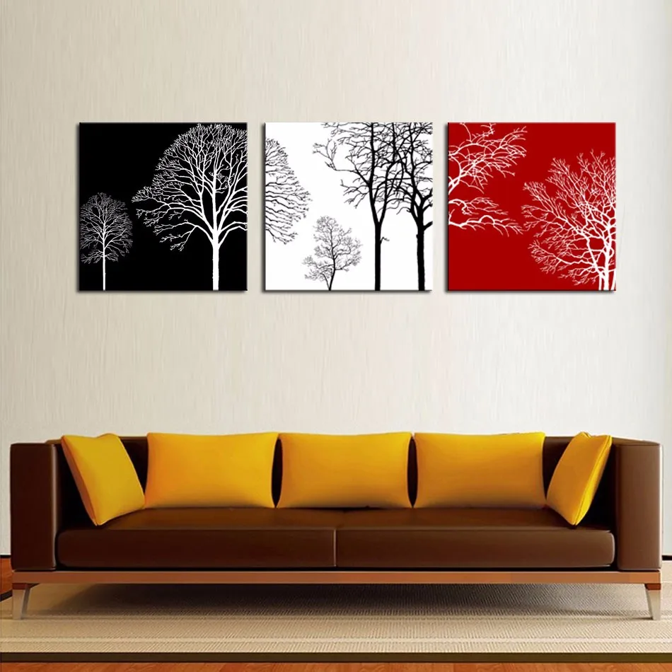 Черный белый цвет и красное дерево Современная украшение на стену живопись