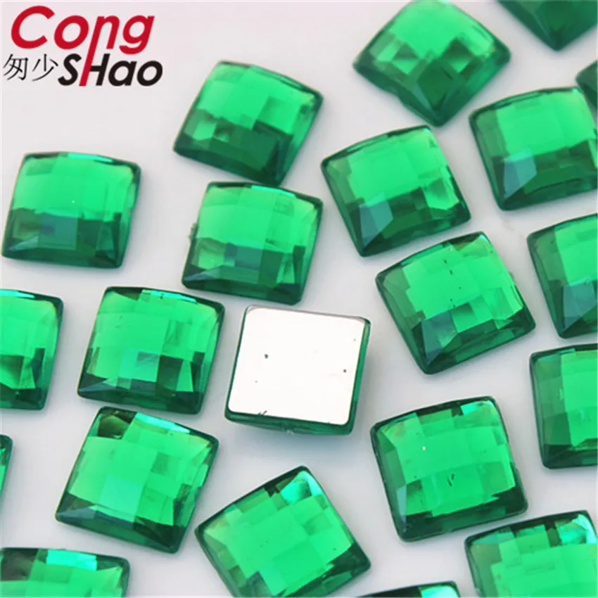 Deep Green Cong Shao, 100 шт, 12 мм, граненые, квадратные, цветные, с плоской задней стороной, акриловые стразы, отделка камней и кристаллов, сделай сам, аксессуары для костюма ZZ731 - Цвет: Deep Green