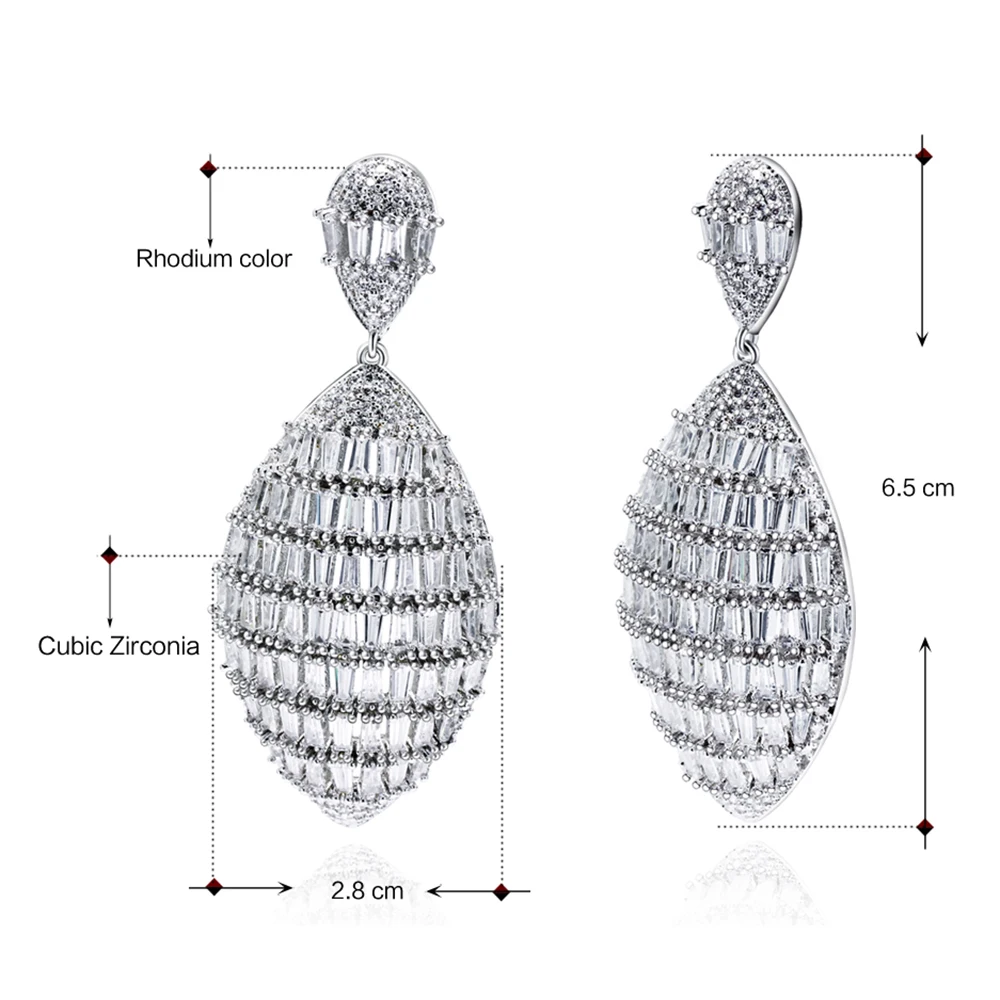Big Luxury Earrings White Jewelry Dubai Design Jewellery Large CZ Earring for Party