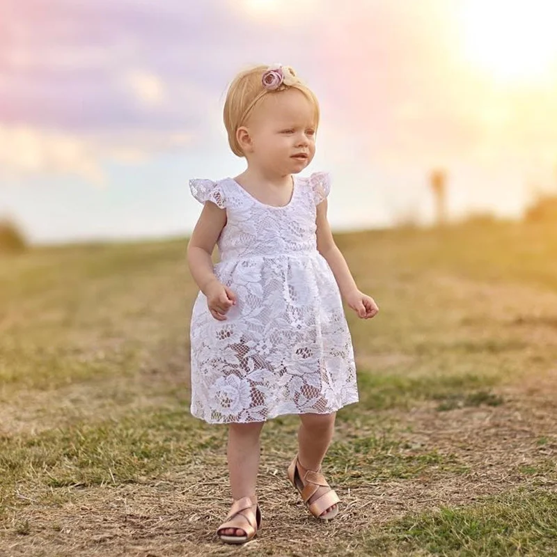 Летнее платье для девочек детская одежда белого цвета Babys кружева вышитые