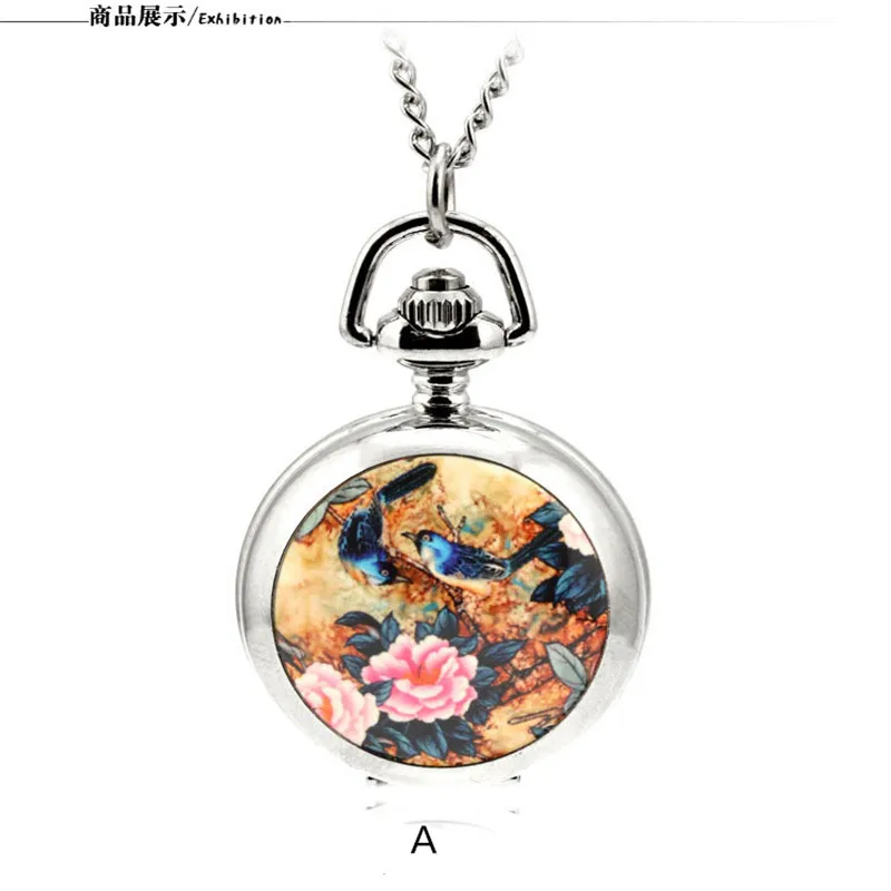 Детские эмалированные часы в подарок с цепочкой 80 см милые карманные цветочным