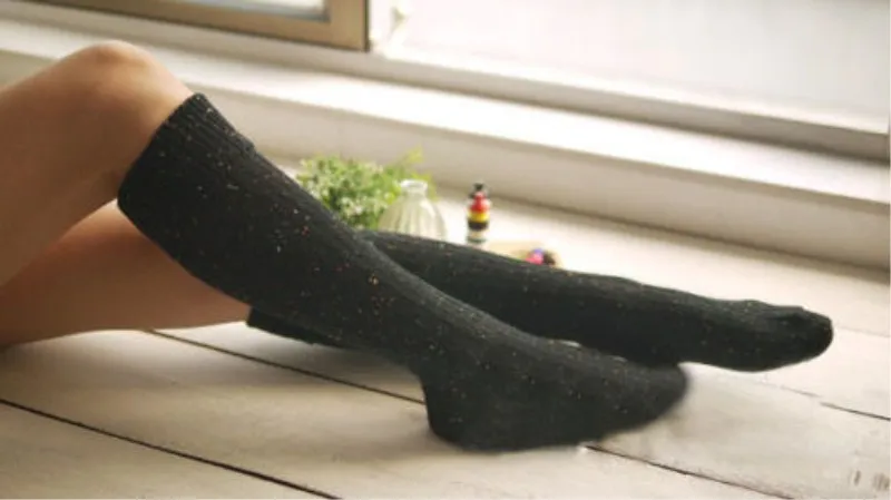 Женские мягкие зимние вязаные шерстяные длинные ботинки выше колена теплые