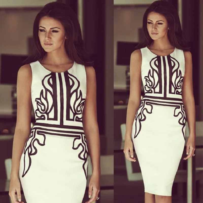 Женское офисное платье с круглым вырезом iRicheraf летнее Повседневное карандаш