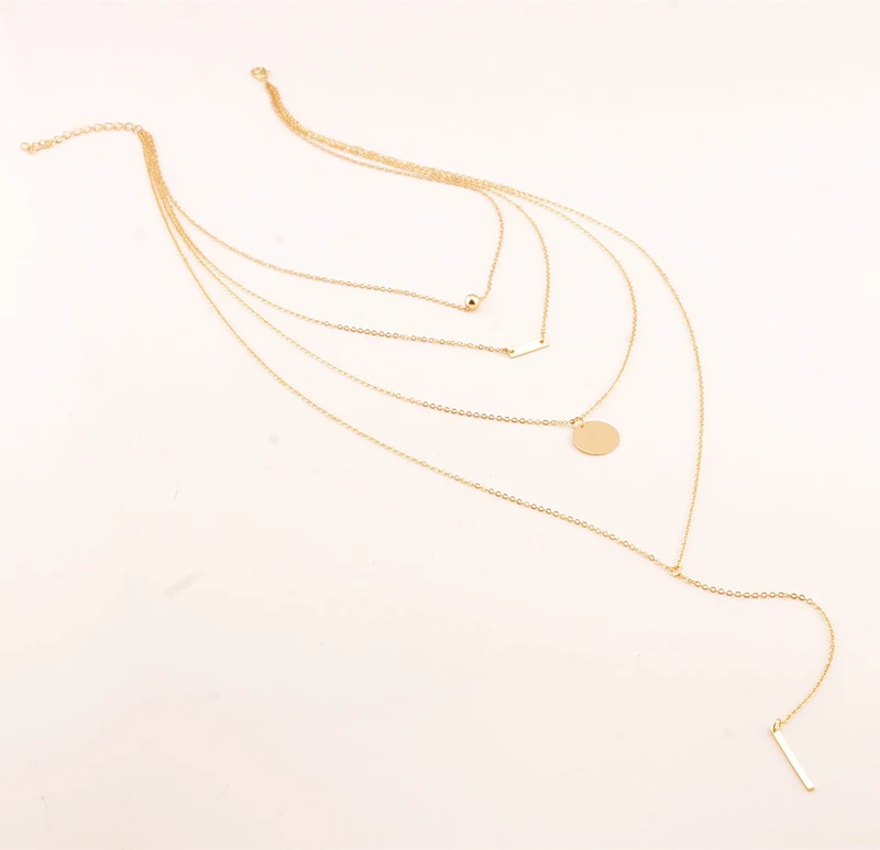 Многослойное геометрическое дизайнерское ожерелье-чокер с цепочкой в форме